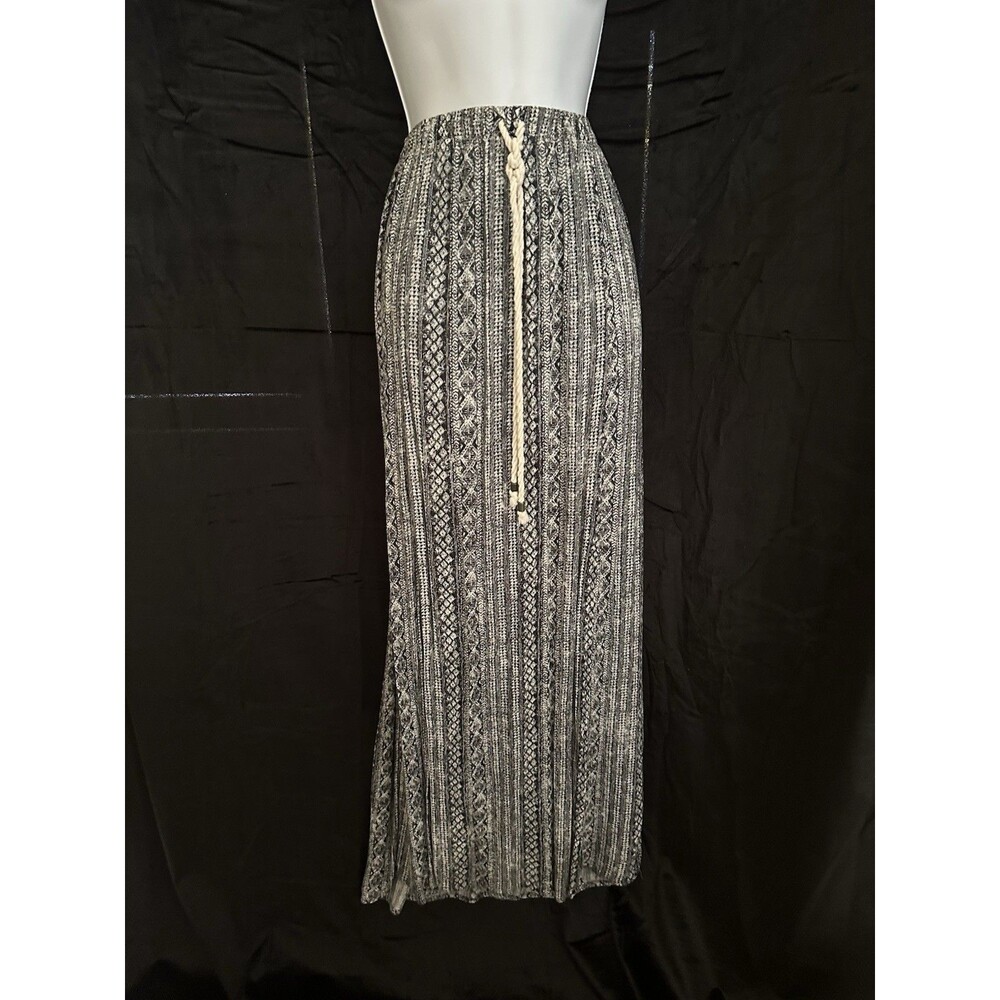Mossimo Black & White Print Maxi Skirt Double Side Split Rope Tie Detail Size M